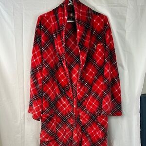 PINK‎ Victoria's Secret Red Plaid Plush Robe Women’s Size Medium Large